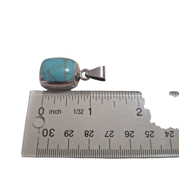 Vintage Sterling Silver And Turquoise Pendant Marked Mexico 925 1 1/4" 9.08g - Picture 4 of 7